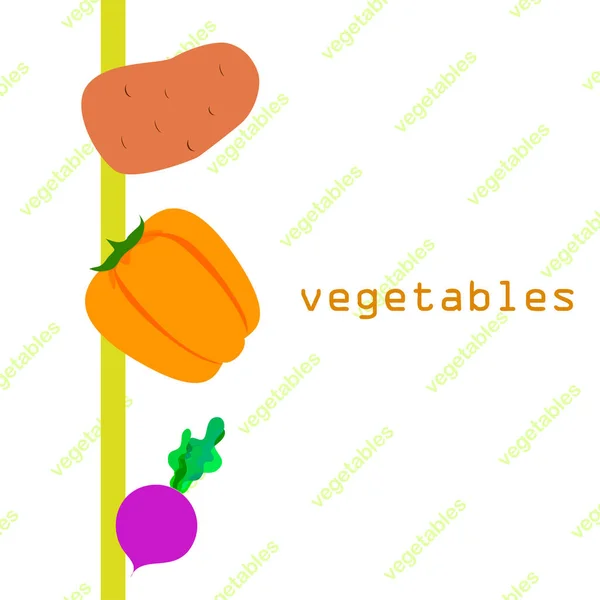 Świeże warzywa. Papryka, buraki, ziemniaki. Plakat z jedzeniem ekologicznym. Konstrukcja rynku rolnego. Wektor. — Wektor stockowy