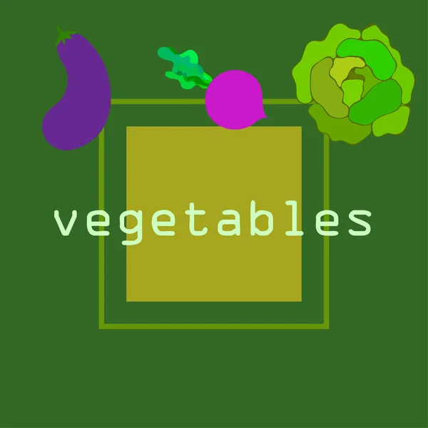 Col, berenjena, remolacha, verduras frescas. Cartel de alimentos orgánicos. Diseño del mercado de agricultores. Fondo vectorial . — Vector de stock