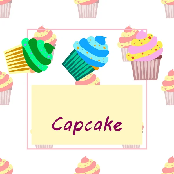 Capcake hornear crema de bayas dulzura postre. Elementos coloridos para la colección de menús de cafés y restaurantes. Felices vacaciones. . — Vector de stock