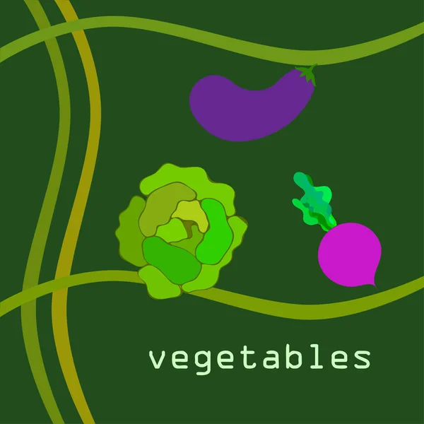 Λάχανο, μελιτζάνα, παντζάρια, φρέσκα λαχανικά. Αφίσα βιολογικών τροφίμων. Σχεδιασμός αγροτικής αγοράς. Ιστορικό διανύσματος. — Διανυσματικό Αρχείο