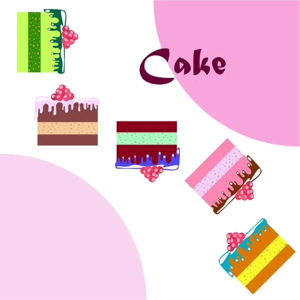 Kolorowe słodkie ciasta plastry kawałki wektor ilustracja. — Wektor stockowy