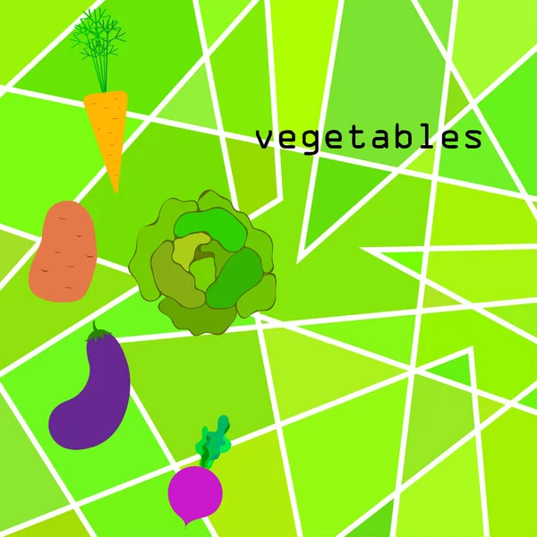 Cabbage, beets, carrots, eggplants, potatoes, fresh vegetables. Organic food poster. Farmer market design. Vector background. — Stock Vector