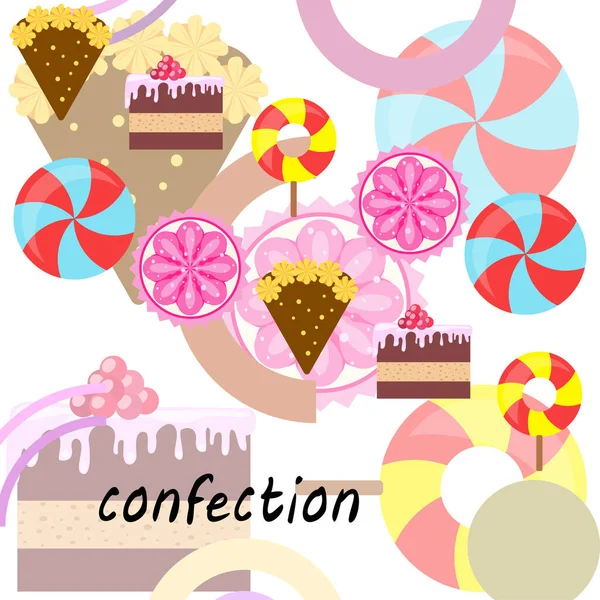 Inicio panadería vector ilustración de pastel de cumpleaños, capcake y dulces. Idea de diseño para póster, tarjetas y publicidad . — Vector de stock