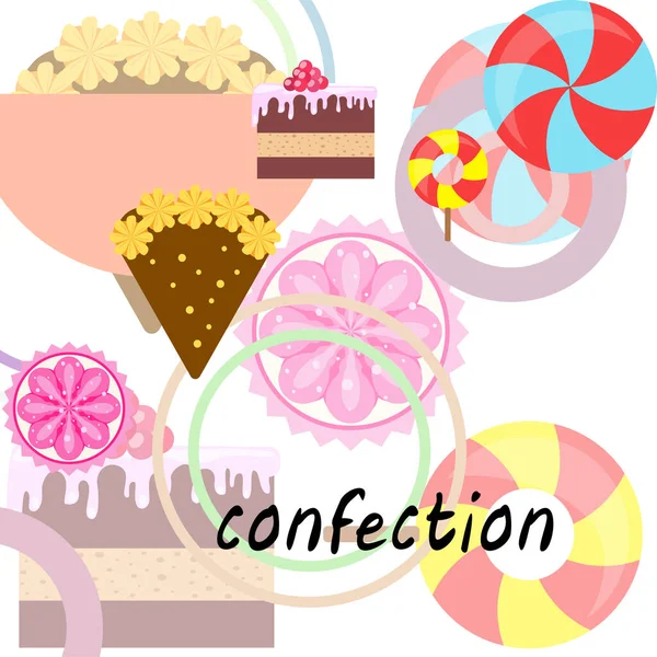 Strona główna piekarnia wektor ilustracja tort urodzinowy, capcake i słodycze. Pomysł na plakat, kartki i reklamę. — Wektor stockowy