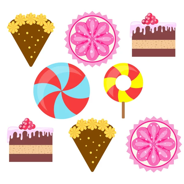 Inicio panadería vector ilustración de pastel de cumpleaños, capcake y dulces. Idea de diseño para póster, tarjetas y publicidad . — Vector de stock