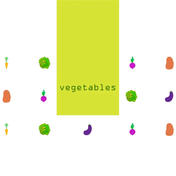 Repolho, beterraba, cenoura, berinjelas, batatas, legumes frescos. Cartaz de comida orgânica. Design de mercado de agricultores. Fundo vetorial . —  Vetores de Stock