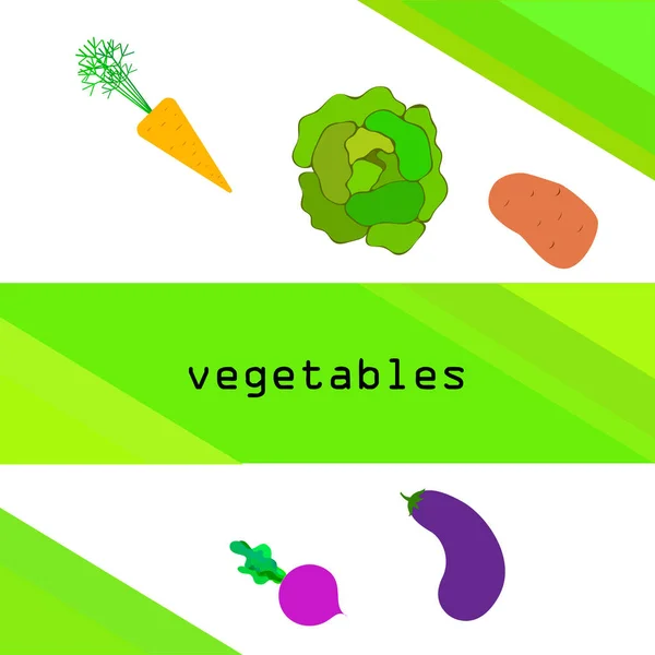 Col, remolacha, zanahorias, berenjenas, patatas, verduras frescas. Cartel de alimentos orgánicos. Diseño del mercado de agricultores. Fondo vectorial . — Vector de stock