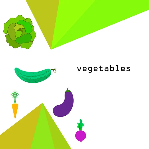 Káposzta, cékla, répa, padlizsán, uborka, friss zöldségek. Organikus étel poszter. Gazdapiaci tervezés. Vektorháttér. — Stock Vector