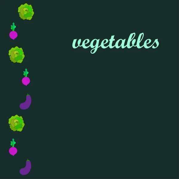 Cabbage, eggplant, beets, fresh vegetables. Organic food poster. Farmer market design. Vector background. — Stock Vector