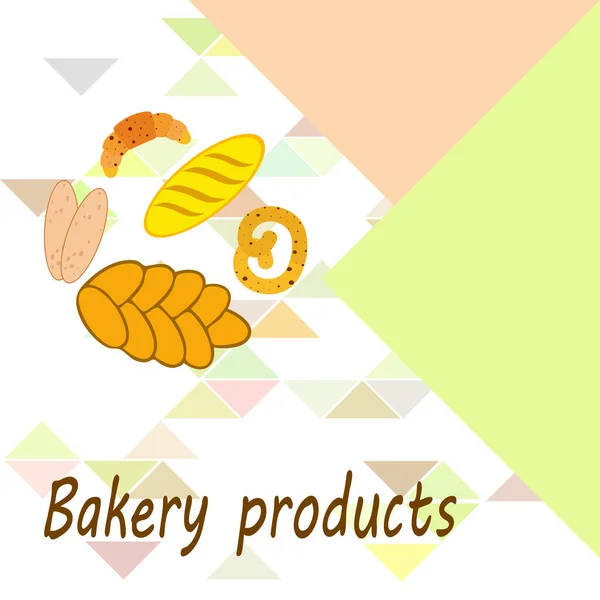 Banner für Backwaren, Vektorillustration. Weizenbrot, Brezel, Ciabatta, Croissant, französisches Baguette — Stockvektor