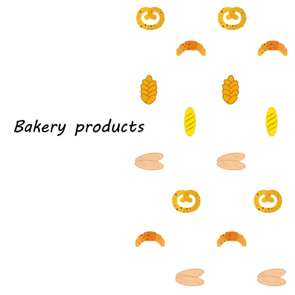 Bageriprodukter banner, vektor illustration. Hvedebrød, saltkringle, ciabatta, croissant, fransk baguette – Stock-vektor