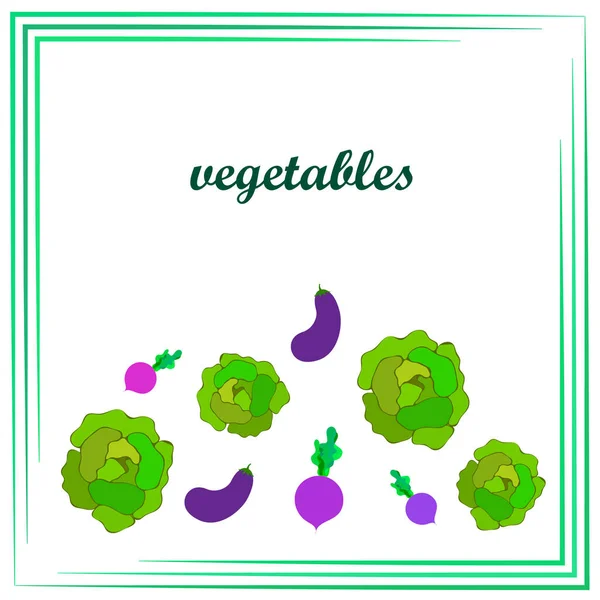 Капуста, баклажани, буряк, свіжі овочі. Плакат з органічної їжі. Дизайн фермерського ринку. Векторний фон . — стоковий вектор