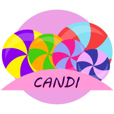 Renkli lolipoplar pastel arka planda düz stil tasarımda. Vektör arkaplan şirin şeker.