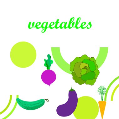 Lahana, pancar, havuç, patlıcan, salatalık, taze sebze. Organik gıda posteri. Çiftçi pazarı tasarımı. Vektör arkaplanı.