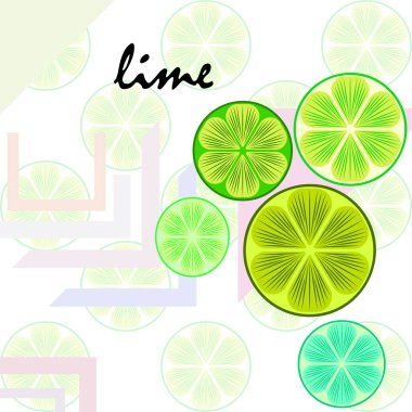 Yeşil yarısı ve dilimlenmiş limon. Vektör illüstrasyonu, arkaplan.