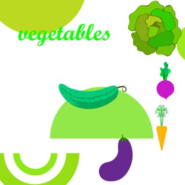 Lahana, pancar, havuç, patlıcan, salatalık, taze sebze. Organik gıda posteri. Çiftçi pazarı tasarımı. Vektör arkaplanı.