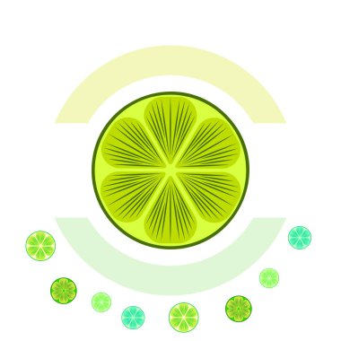 Yeşil yarısı ve dilimlenmiş limon. Vektör illüstrasyonu, arkaplan.