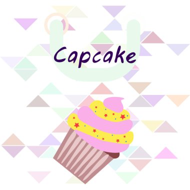 Capcake kremalı, çilekli tatlı. Kafelerin ve restoranların menüleri için renkli unsurlar. İyi tatiller..