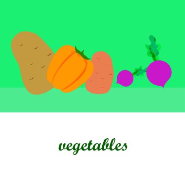 Taze sebzeler. Biber, pancar, patates. Organik gıda posteri. Çiftçi pazarı tasarımı. Vektör.