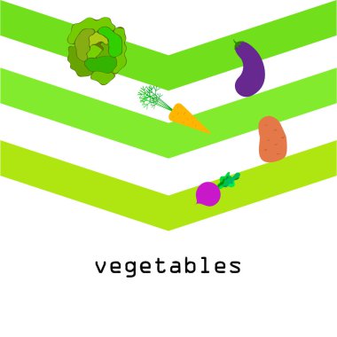 Lahana, pancar, havuç, patlıcan, patates, taze sebze. Organik gıda posteri. Çiftçi pazarı tasarımı. Vektör arkaplanı.