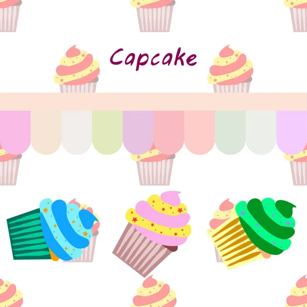 Capcake bakning grädde bär sötma dessert. Färgglada element för menysamlingen av kaféer och restauranger. God fortsättning. — Stock vektor