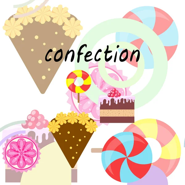 Inicio panadería vector ilustración de pastel de cumpleaños, capcake y dulces. Idea de diseño para póster, tarjetas y publicidad . — Archivo Imágenes Vectoriales