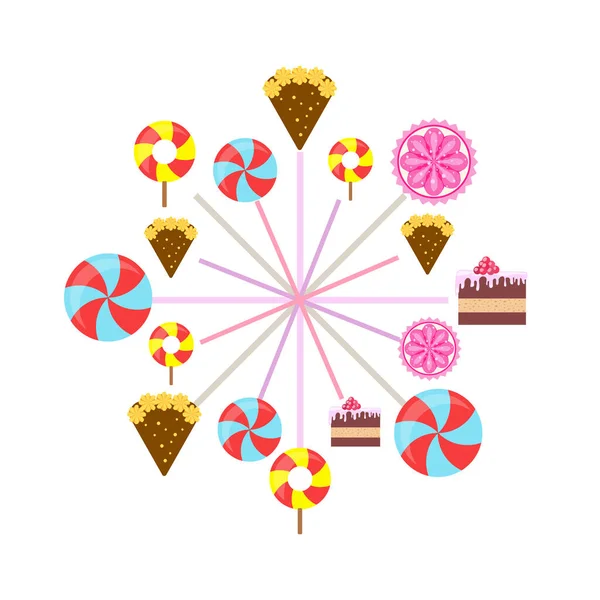 Strona główna piekarnia wektor ilustracja tort urodzinowy, capcake i słodycze. Pomysł na plakat, kartki i reklamę. — Wektor stockowy