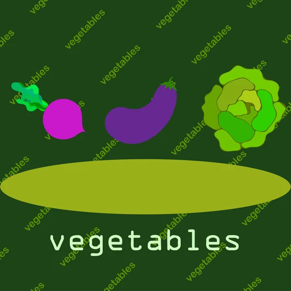 Kohl, Auberginen, Rüben, frisches Gemüse. Plakat mit Bio-Lebensmitteln. Bauernmarktgestaltung. Vektorhintergrund. — Stockvektor