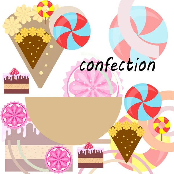 Inicio panadería vector ilustración de pastel de cumpleaños, capcake y dulces. Idea de diseño para póster, tarjetas y publicidad . — Archivo Imágenes Vectoriales