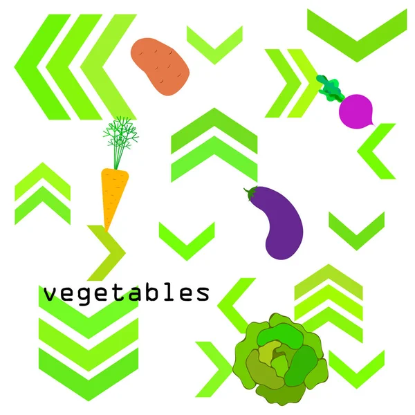 Kapusta, buraki, marchew, bakłażany, ziemniaki, świeże warzywa. Plakat z jedzeniem ekologicznym. Projekt rynku rolnego. Tło wektorowe. — Wektor stockowy