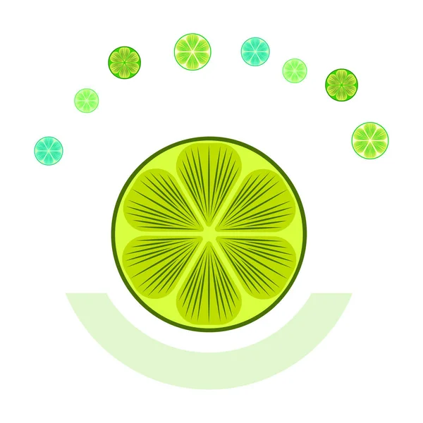 Πράσινο μισό και φέτα λάιμ. Εικονογράφηση διανύσματος, φόντο. — Διανυσματικό Αρχείο