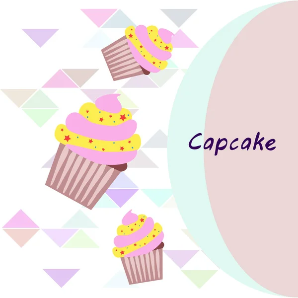 Capcake kremalı, çilekli tatlı. Kafelerin ve restoranların menüleri için renkli unsurlar. İyi tatiller. — Stok Vektör