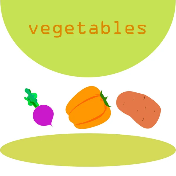 Verduras frescas. Pimientos, remolachas, patatas. Cartel de alimentos orgánicos. Diseño del mercado de agricultores. Vector . — Vector de stock