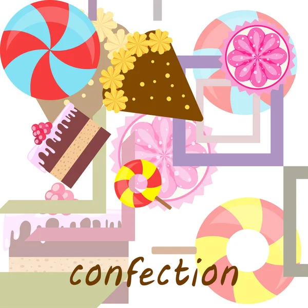 Inicio panadería vector ilustración de pastel de cumpleaños, capcake y dulces. Idea de diseño para póster, tarjetas y publicidad . — Archivo Imágenes Vectoriales