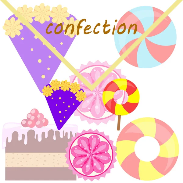 Inicio panadería vector ilustración de pastel de cumpleaños, capcake y dulces. Idea de diseño para póster, tarjetas y publicidad . — Archivo Imágenes Vectoriales