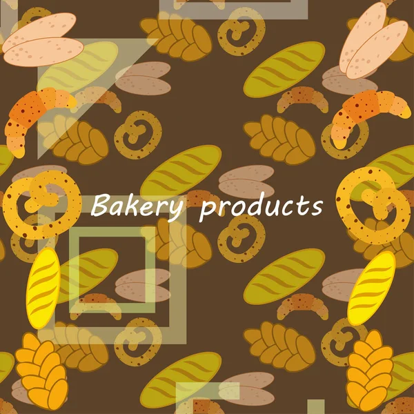 Sütőipari termékek banner, vektor illusztráció. Búza kenyér, perec, ciabatta, croissant, francia bagett — Stock Vector