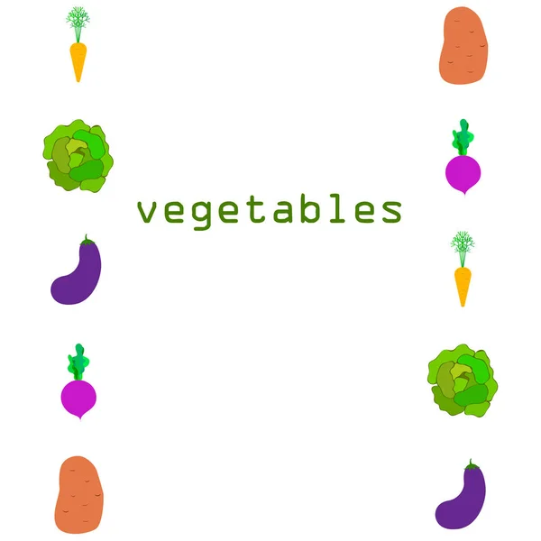 Cavolo, barbabietole, carote, melanzane, patate, verdure fresche. Manifesto di cibo biologico. Progettazione del mercato agricolo. Sfondo vettoriale . — Vettoriale Stock