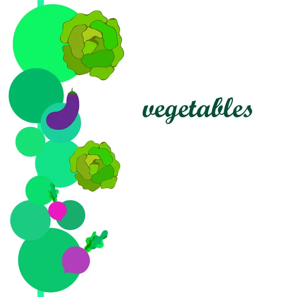 Chou, aubergine, betteraves, légumes frais. Affiche alimentaire biologique. Aménagement du marché agricole. Fond vectoriel . — Image vectorielle