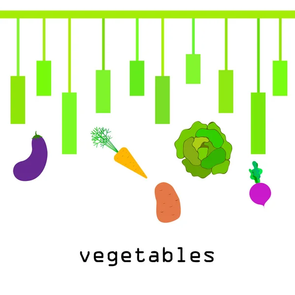 Col, remolacha, zanahorias, berenjenas, patatas, verduras frescas. Cartel de alimentos orgánicos. Diseño del mercado de agricultores. Fondo vectorial . — Archivo Imágenes Vectoriales