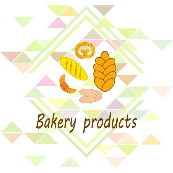 Panadería banner productos, ilustración de vectores. Pan de trigo, pretzel, ciabatta, croissant, baguette francés — Archivo Imágenes Vectoriales