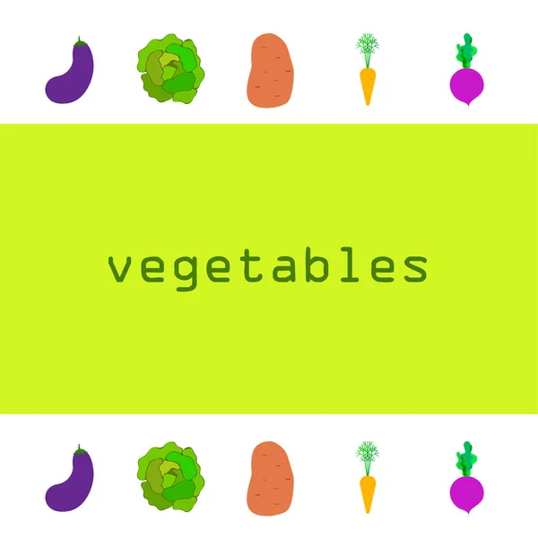 Col, remolacha, zanahorias, berenjenas, patatas, verduras frescas. Cartel de alimentos orgánicos. Diseño del mercado de agricultores. Fondo vectorial . — Archivo Imágenes Vectoriales