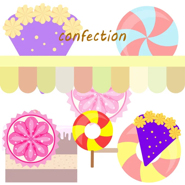 Inicio panadería vector ilustración de pastel de cumpleaños, capcake y dulces. Idea de diseño para póster, tarjetas y publicidad . — Archivo Imágenes Vectoriales