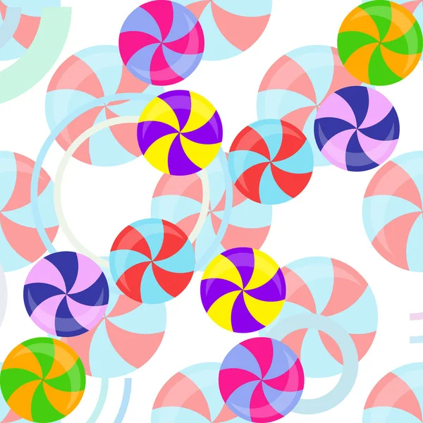 Pirulitos coloridos em fundo pastel em design de estilo plano. Vector fundo bonito doce — Vetor de Stock