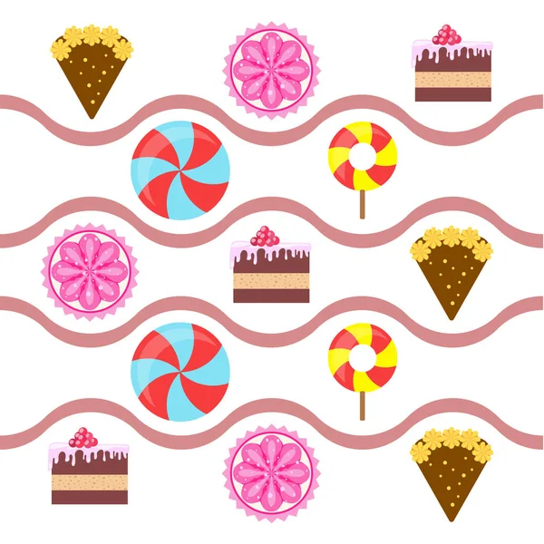 Inicio panadería vector ilustración de pastel de cumpleaños, capcake y dulces. Idea de diseño para póster, tarjetas y publicidad . — Archivo Imágenes Vectoriales