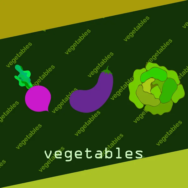 Col, berenjena, remolacha, verduras frescas. Cartel de alimentos orgánicos. Diseño del mercado de agricultores. Fondo vectorial . — Vector de stock