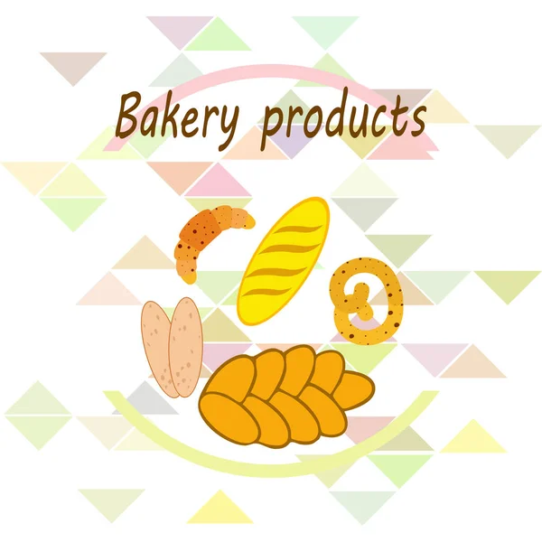 Banner für Backwaren, Vektorillustration. Weizenbrot, Brezel, Ciabatta, Croissant, französisches Baguette — Stockvektor