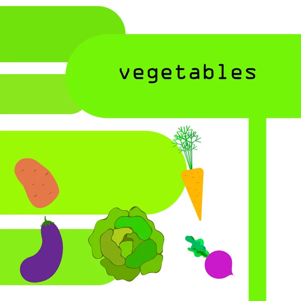 Капуста, свекла, морковь, баклажаны, картошка, свежие овощи. Плакат с органической едой. Дизайн фермерского рынка. Векторный фон . — стоковый вектор