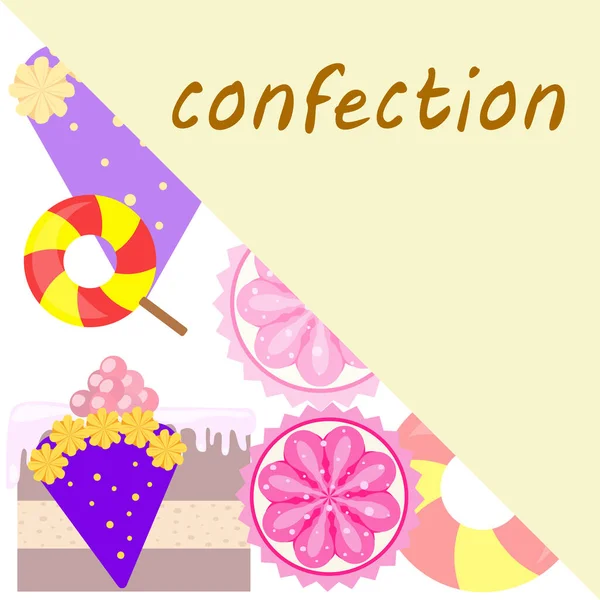 Inicio panadería vector ilustración de pastel de cumpleaños, capcake y dulces. Idea de diseño para póster, tarjetas y publicidad . — Vector de stock