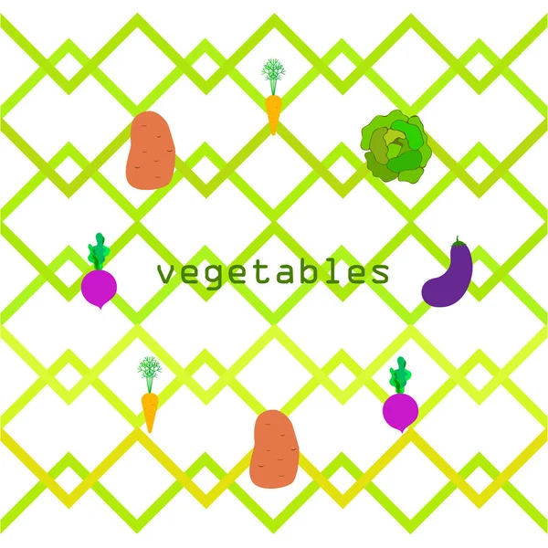 Col, remolacha, zanahorias, berenjenas, patatas, verduras frescas. Cartel de alimentos orgánicos. Diseño del mercado de agricultores. Fondo vectorial . — Vector de stock