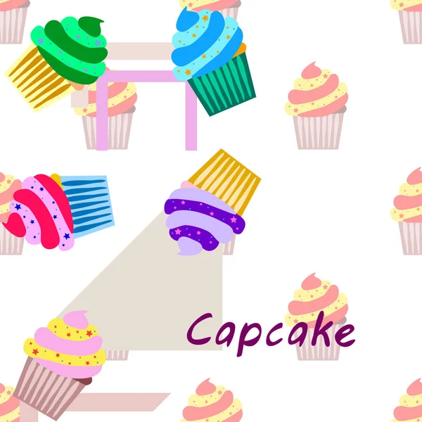 Capcake hornear crema de bayas dulzura postre. Elementos coloridos para la colección de menús de cafés y restaurantes. Felices vacaciones. . — Vector de stock